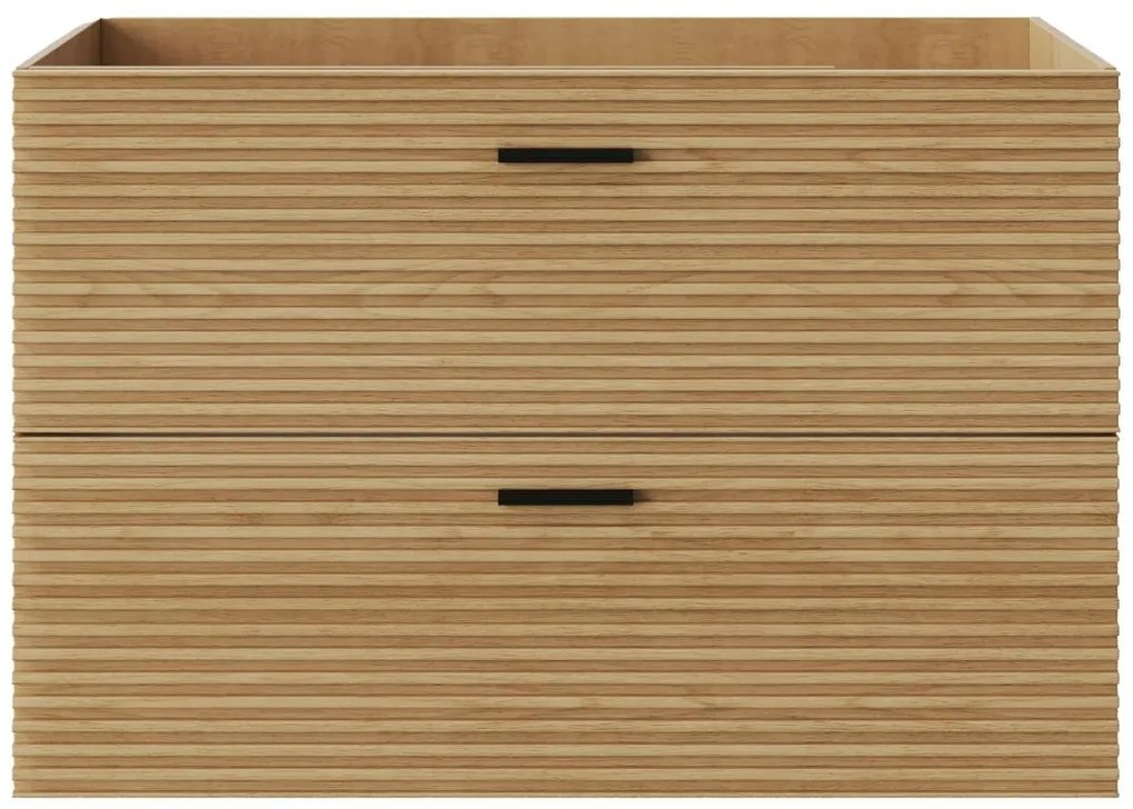 Szafka pod umywalkę na nóżkach z prążkowanym frontem - 2 szuflady - Jasne drewno - 80 cm - SARONE
