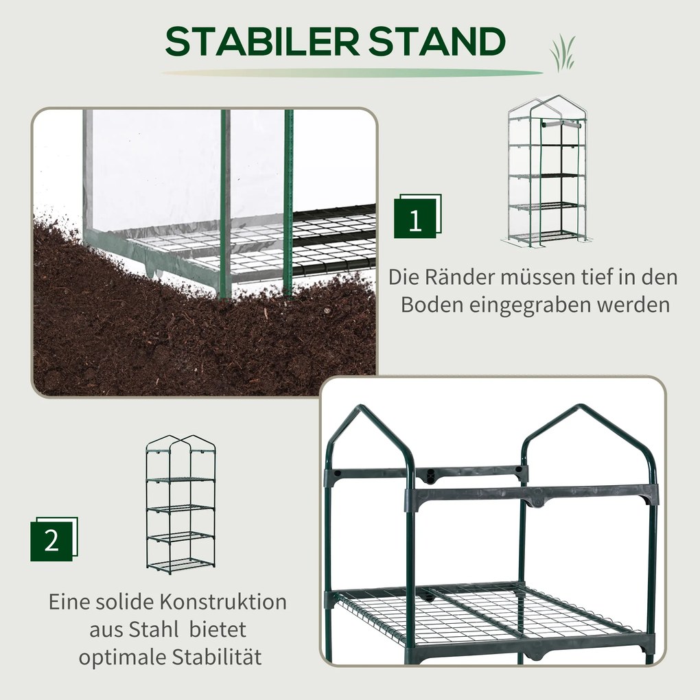 Outsunny Szklarnia Foliowa na Pomidory i Rośliny 4 Półki Zielona 70x50x160cm | Aosom PL