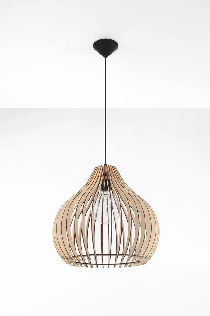 Skandynawska lampa wisząca z drewnianym kloszem - 6X EX550 K7-E11