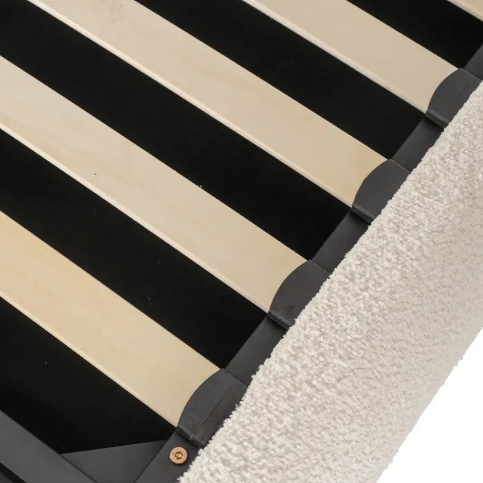 Łóżko Tapicerowane 160x200 cm BRISTOL ze Stelażem i Pojemnikiem Dwuosobowe Boucle Kremowe