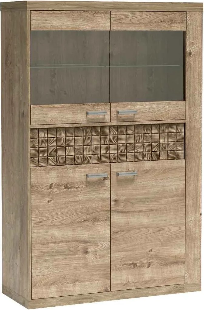 Witryna YASUO 159,5 x 102 cm, Stojąca witryna do Salonu, Dąb