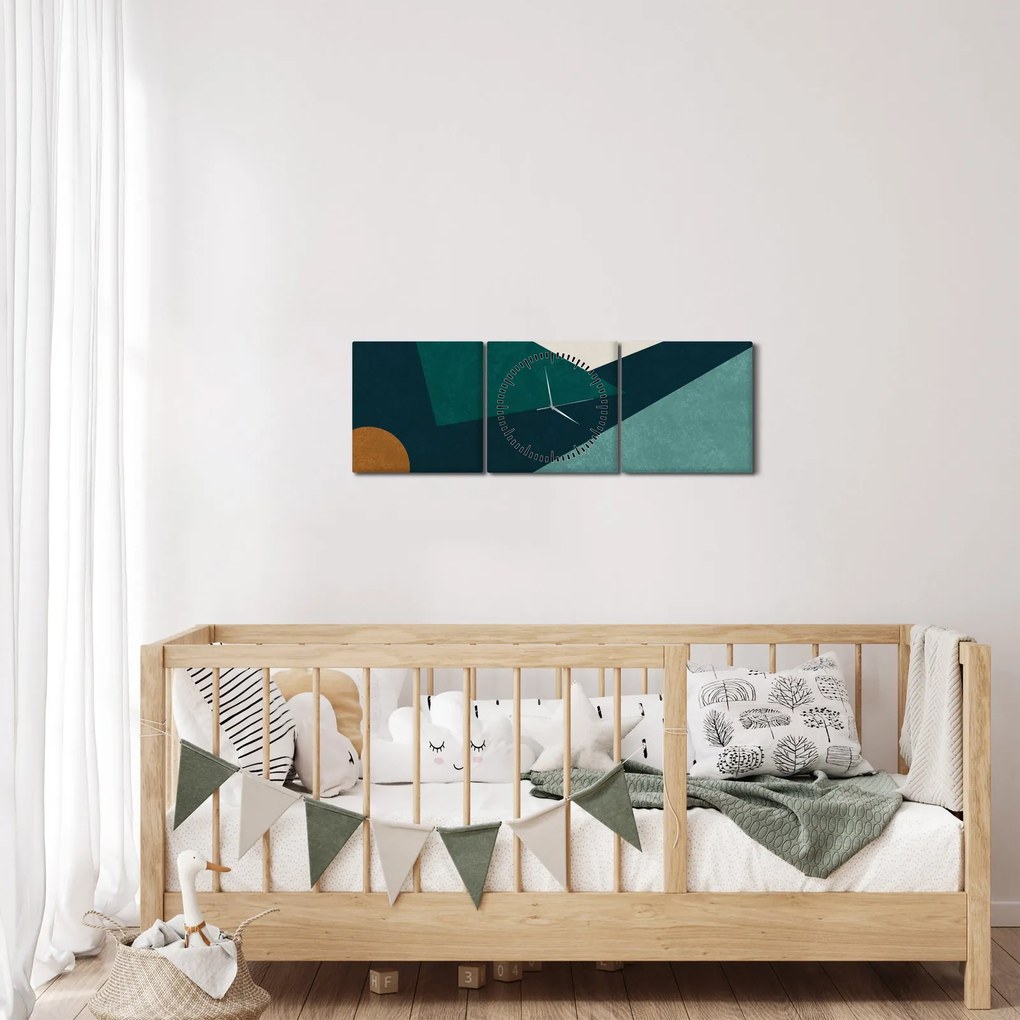Obraz - Abstrakcja kubistyczna (z zegarem) (90x30 cm)