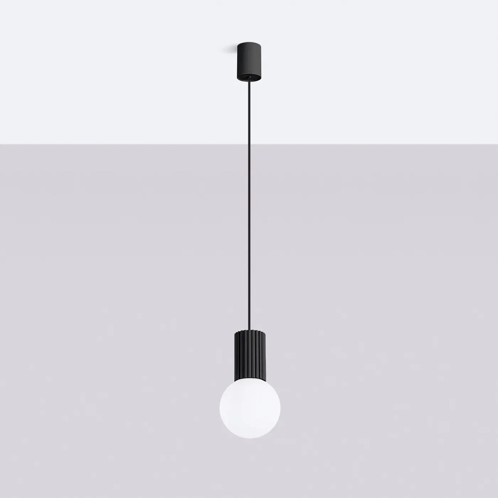 Lampa wisząca HALO 1 czarna ryflowana  SOLLUX  LIGHTING