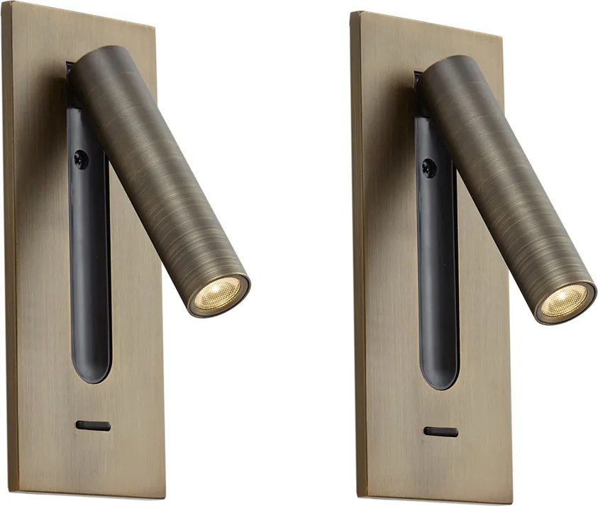 Zestaw 2 nowoczesnych lamp ściennych ciemny brąz z LED - Plaza