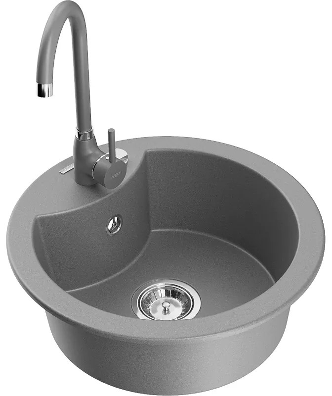 Mexen Diego zlewozmywak granitowy 1-komorowy z baterią kuchenną Telma, szary - 6512-71-670200-71