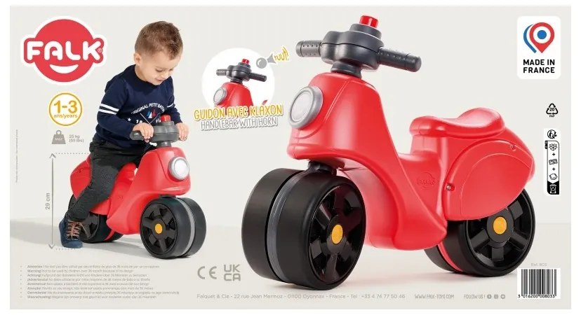 Falk jeździk scooter strada scooter czerwony ciche opony od 1 roku