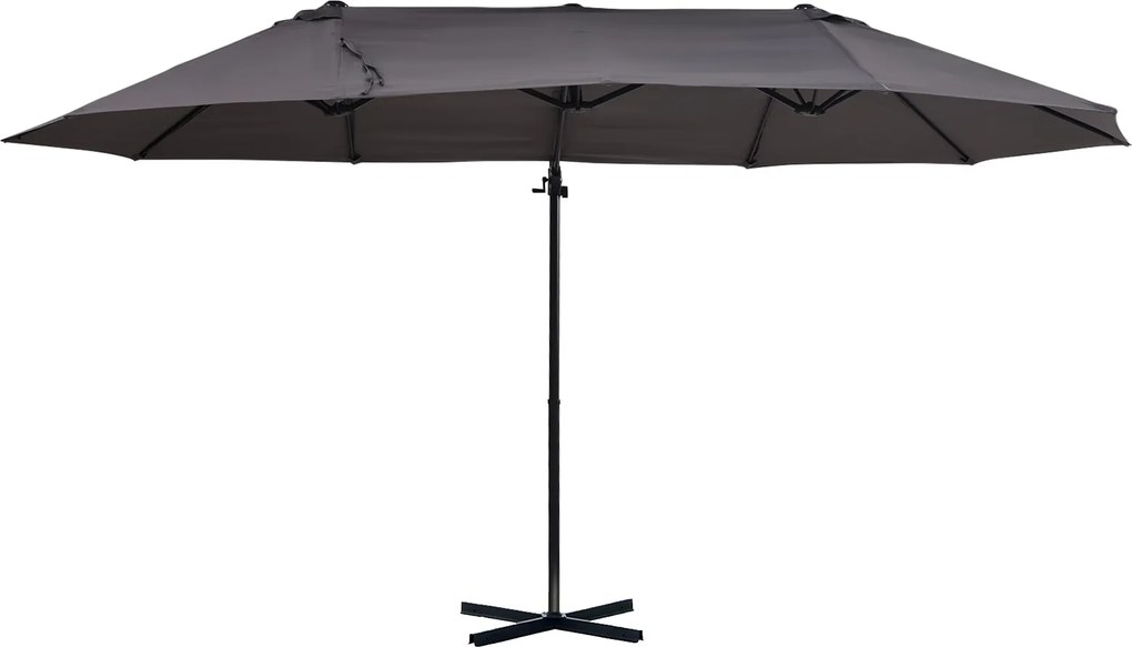 Outsunny Podwójny Parasol z Korbką Ochrona Przeciwsłoneczna Metal Szary Ogrodowy | Aosom PL