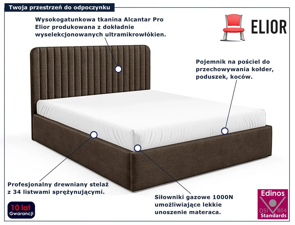 Brązowe tapicerowane łóżko z pojemnikiem 3 rozmiary G7-G70