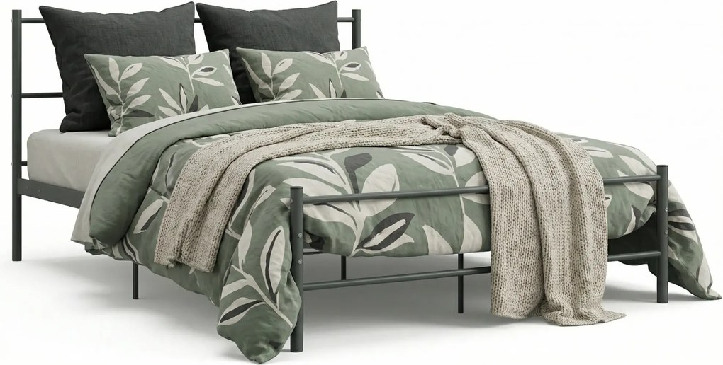 Szare metalowe łózko dwuosobowe 140x200 cm C0-F55