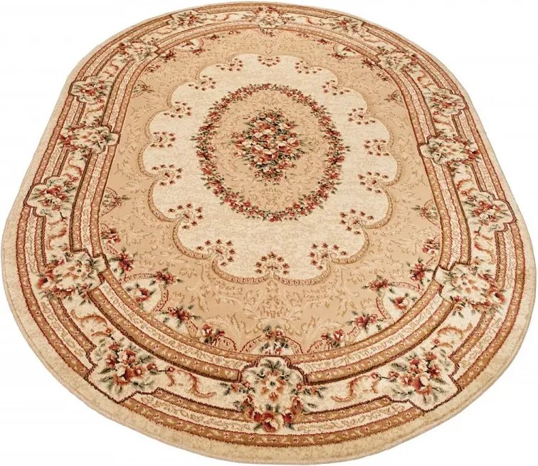 Owalny kremowy dywan w retro stylu P7-M58