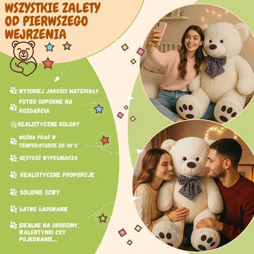 Duży pluszowy miś BENY, 100cm, kremowa Monzana