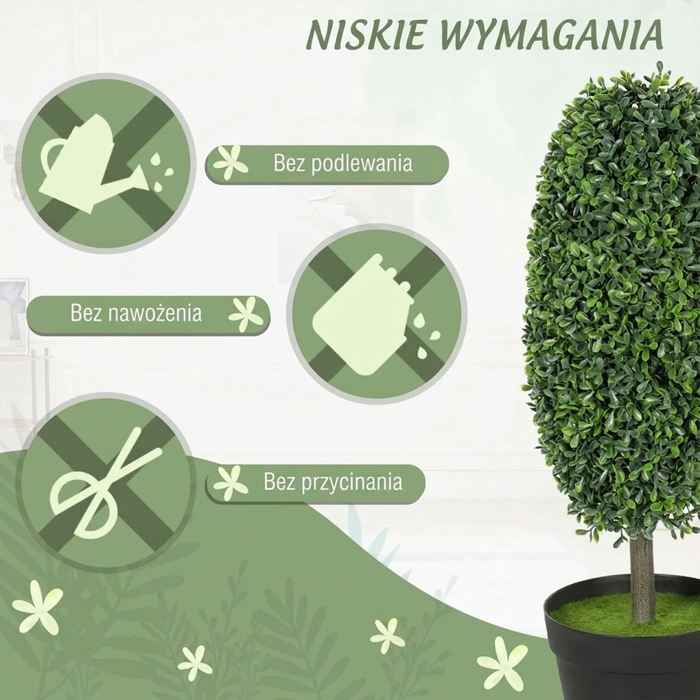 HOMCOM Zestaw 2 sztucznych roślin, drzewa sztuczne odporne na UV w doniczce, z tworzywa sztucznego, cementu, w kolorze zielonym