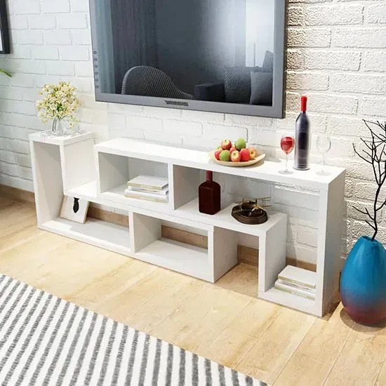 Komplet 2 białych szafek RTV w kształcie litery L D9-B58