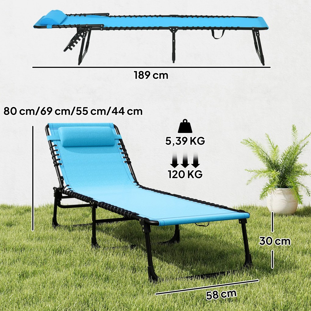 Outsunny Leżak składany, przewiewny materiał, metalowa rama, 189 x 58 x 30 cm, niebieski | Aosom PL