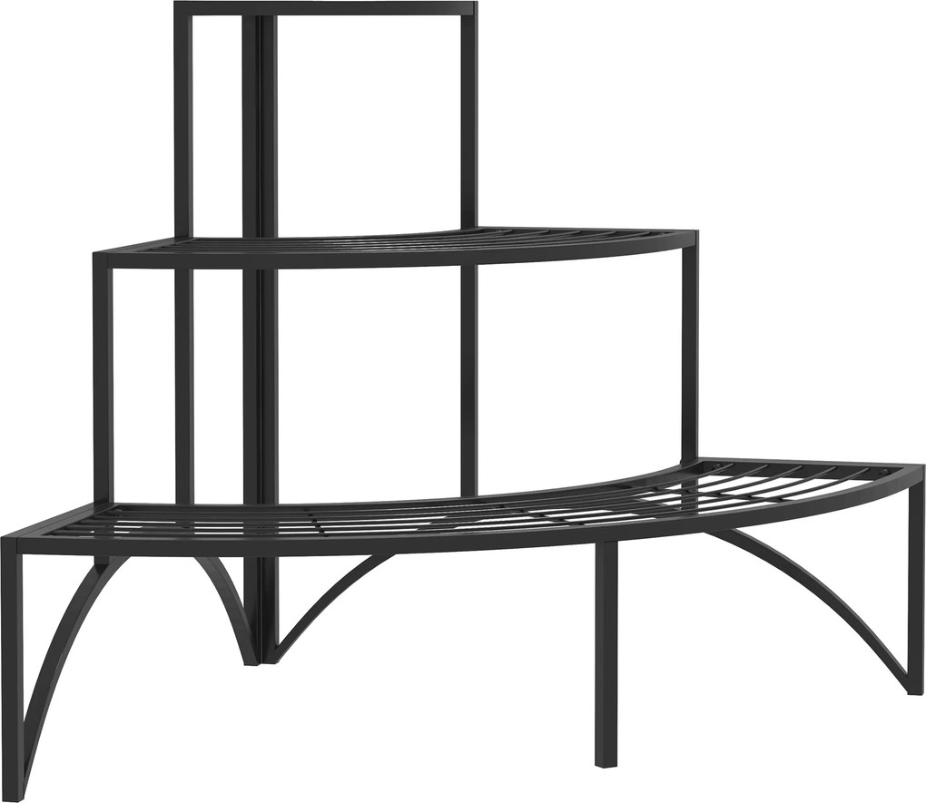 Outsunny Narożny Stojak na Rośliny, Kwietnik 3-poziomowy, Metal, Do Wnętrza i Na Zewnątrz, Stojak na Doniczki, Czarny