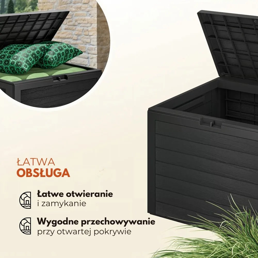 Pojemnik do przechowywania WOODEBOX, 190L,78x44x55cm, antracytowa Prosperplast