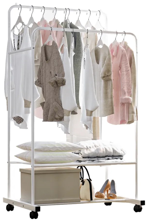 Dwurzędowy wieszak na kółkach z półkami Rainer, 80 x 51 x 160 cm