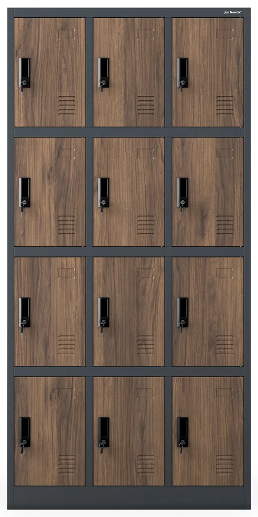 Szafka skrytkowa socjalna BHP MARCIN, 900 x 1850 x 400 mm, Eco Design: antracytowa/orzech