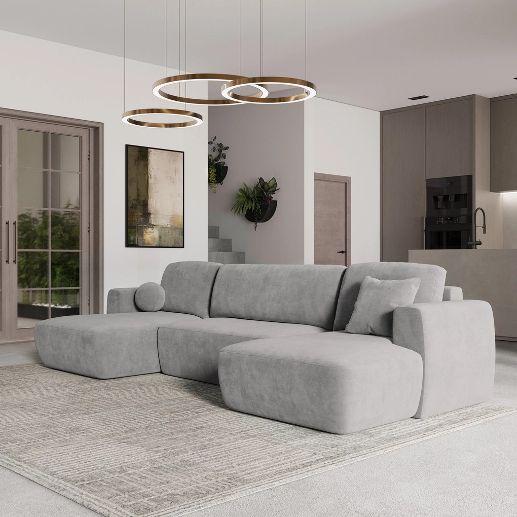 Masseno Narożnik SENTUM z funkcją spania i pojemnikiem na pościel - Jasnoszary - PAROS 05