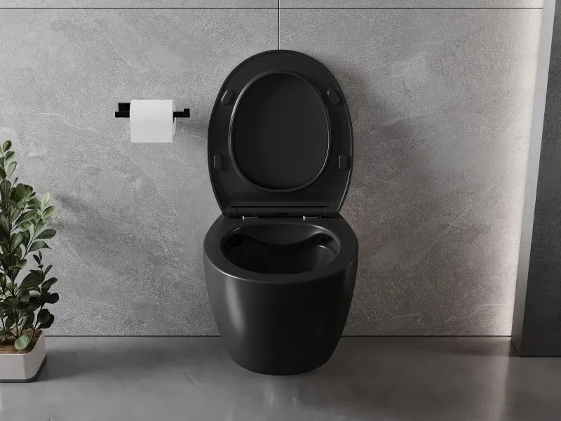 Mexen Egg miska wc Rimless z deską wolnoopadającą slim, duroplast, czarna mat - 30245070