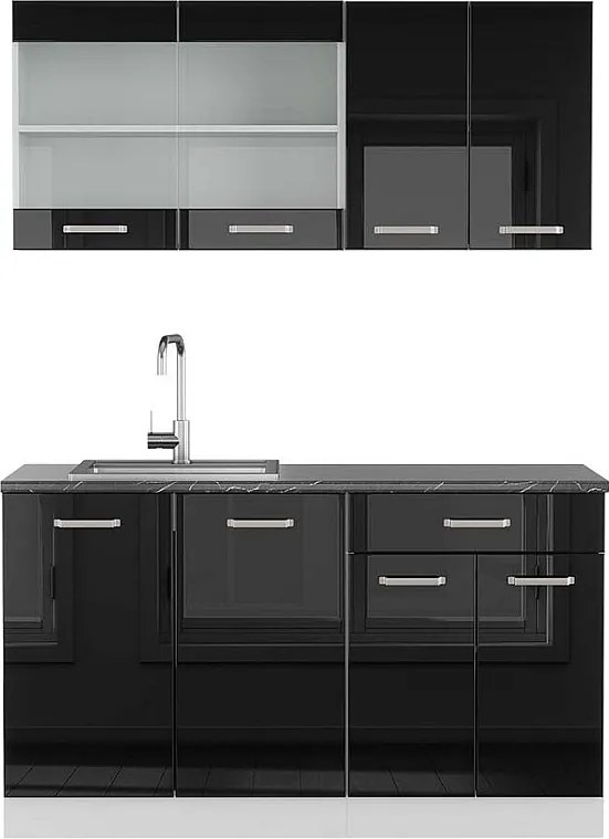 Pojedyncza kuchnia czarny wysoki połysk/biały 140x60x81.6 r-line