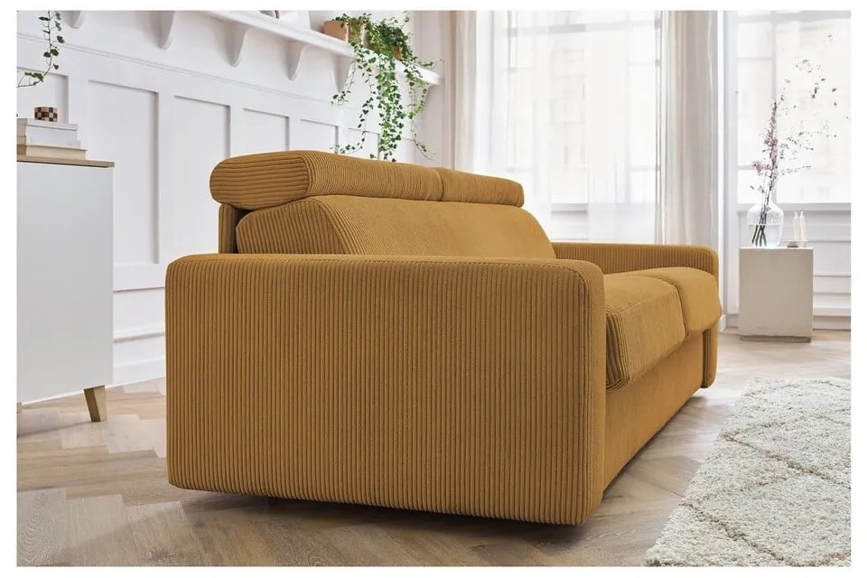 Musztardowa sztruksowa rozkładana sofa 195 cm Monaco – Bobochic Paris