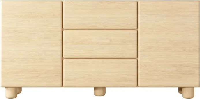 COMO komoda 160 cm 2 drzwi 3 szuflady jasne drewno – nowoczesna komoda MDF, push-to-open, pełen wysuw, drewniane nogi, minimalis
