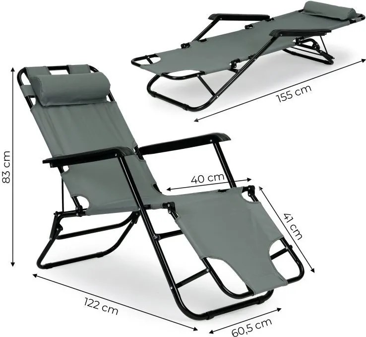 Regulowany leżak ogrodowy składany Tenero 010, szary