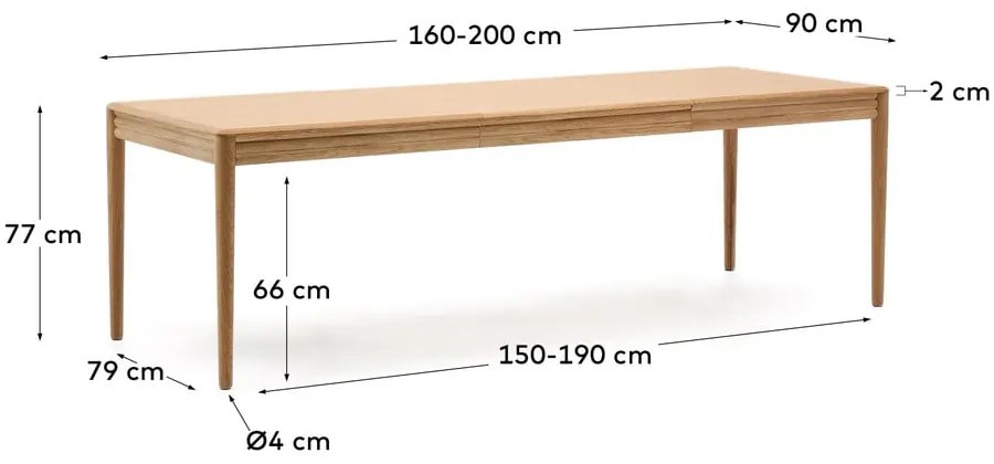 Rozkładany stół z dodatkowym blatem w dekorze dębu 90x160 cm Lenon – Kave Home