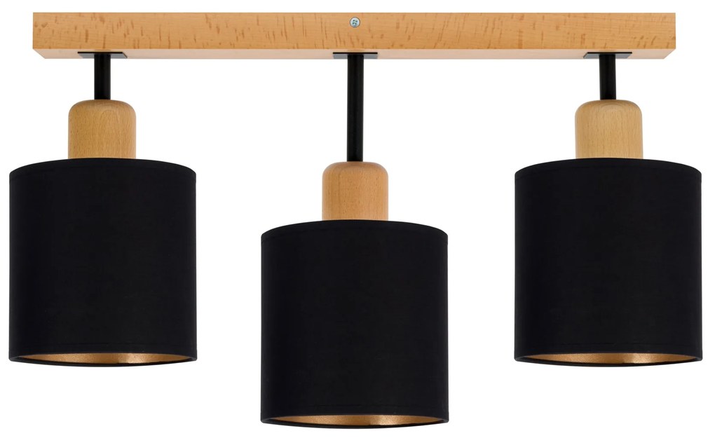 Czarna lampa sufitowa, trzypunktowy spot CL-DSC50x7BU-SC z drewna E27