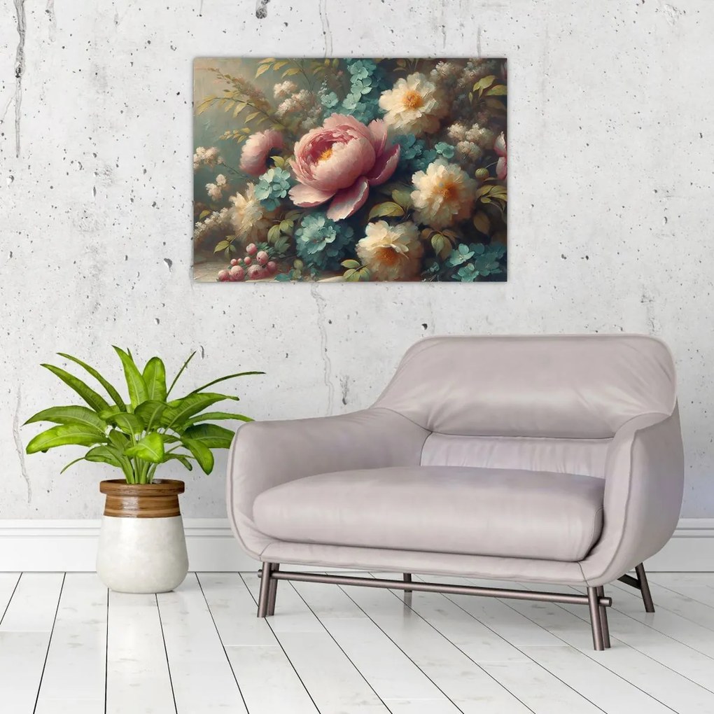 Obraz na szkle - Martwa natura z kwiatami - Obraz na szkle (70x50 cm)