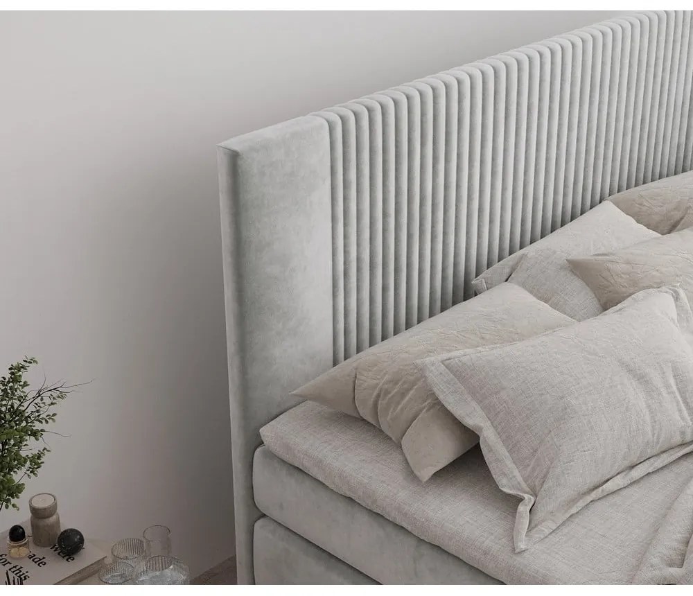 Jasnoszare łóżko kontynentalne ze schowkiem 160x200 cm Bergamo – Maison de Rêve