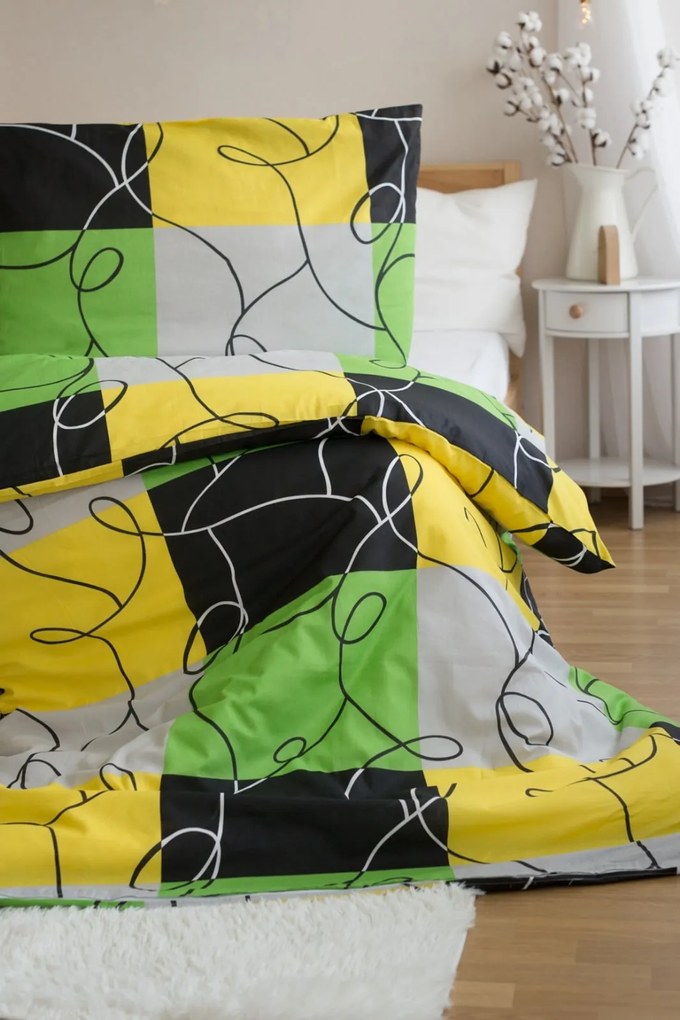 PrzytulneMieszkanie.pl PrzytulneMieszkanie.pl Pościel bawełniana na 2 łóżka CHESS LIME, kolorowe Rozmiar pościeli: 2 szt 70 x 90 cm | 2 szt 140 x 200 cm