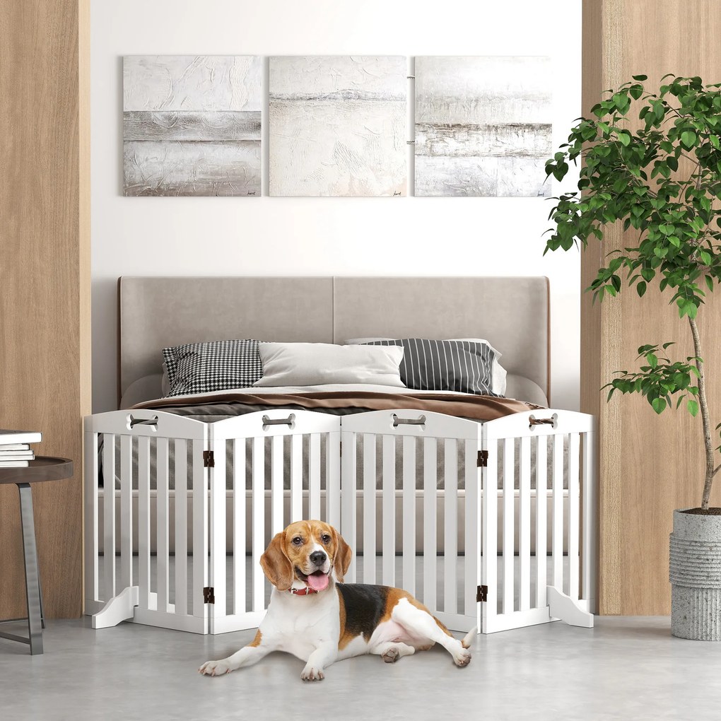 PawHut płotek dla psa wolnostojący barierka zabezpieczająca do mieszkania do przedpokoju schodów biała 2075x30x61 cm | Aosom PL