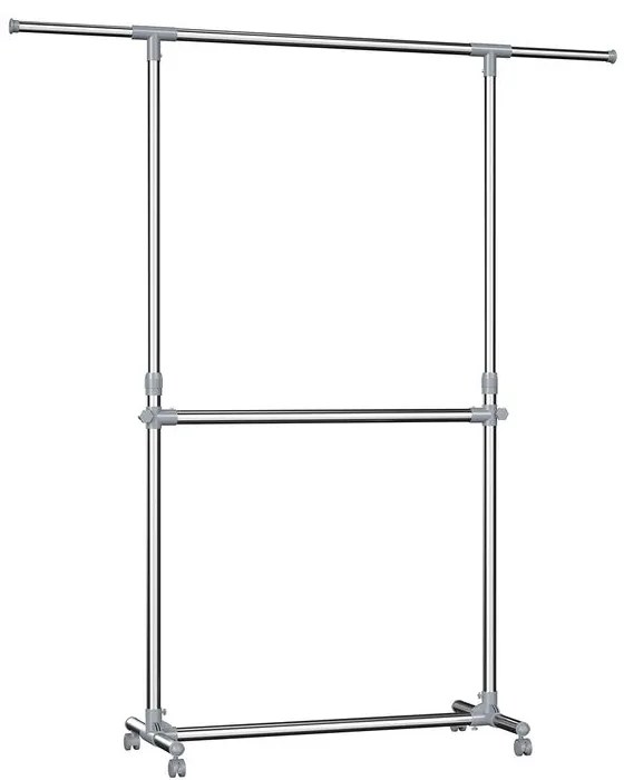SongmicsHome Stojak na ubrania dwupoziomowy JASON, 93x49x113-198cm, srebrna
