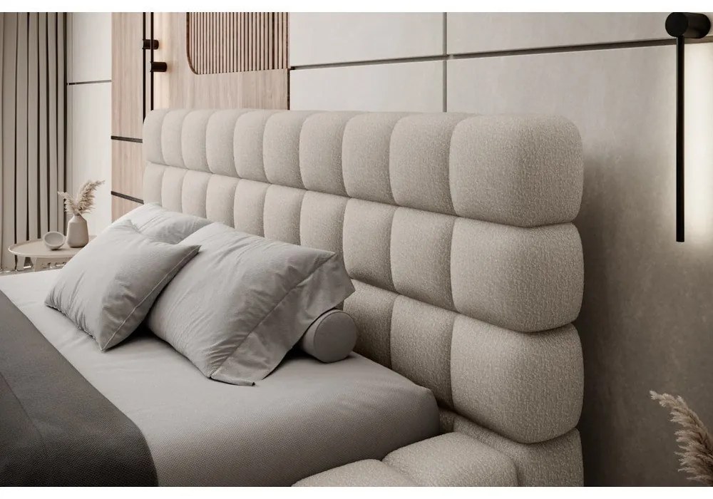 Beżowe tapicerowane łóżko dwuosobowe ze schowkiem ze stelażem 140x200 cm Dizzle – ELTAP