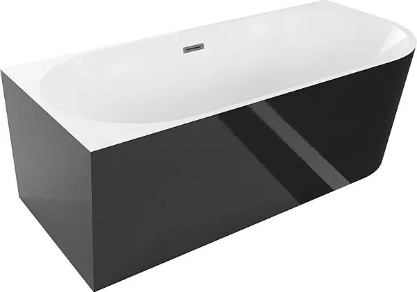 Mexen Mia wanna wolnostojąca narożna lewa 160 x 75 cm, biała/czarna, przelew gun gray szczotkowany - 52691607575L-66