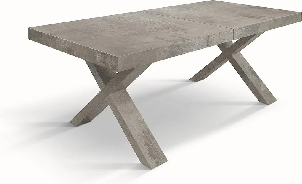 Stół drewniany cementowo-szary, nogi w kształcie litery X, 180x90-260x90cm - AMALFI