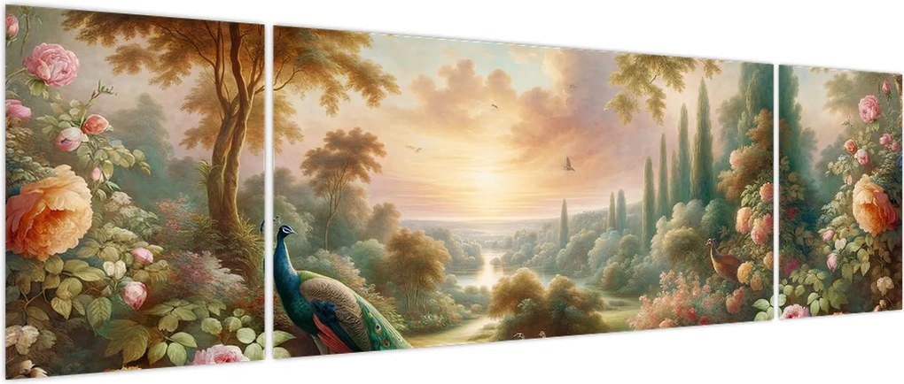 Obraz - Pawie w ogrodzie (170x50 cm)