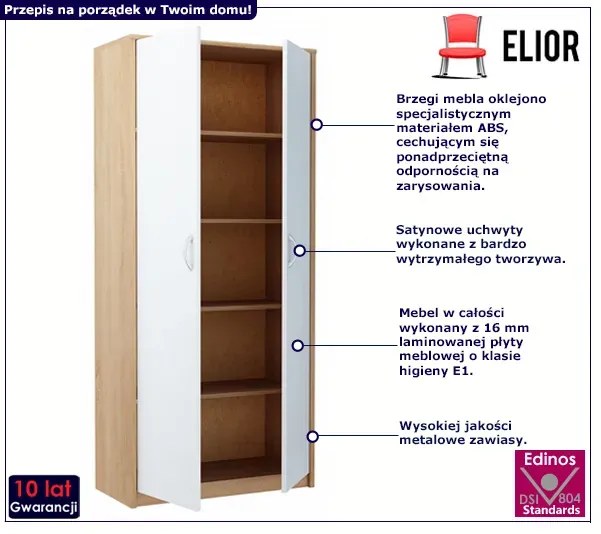 Zamykany regał z podwójnymi drzwiczkami dąb sonoma + biały - Karam