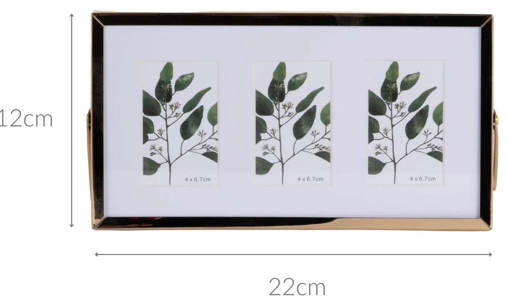 Metalowa ramka stojąca na trzy zdjęcia, passe-partout, 22 x 12 x 1 cm