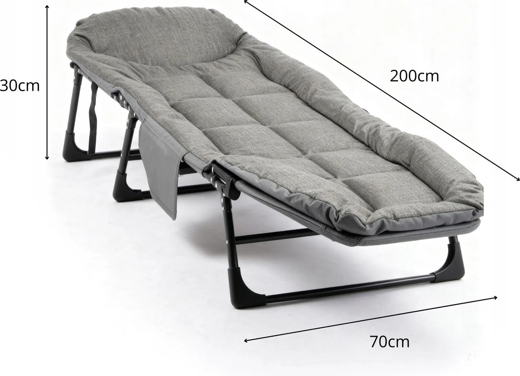 Składana leżanka turystyczna z materacem Morra, kolor szary