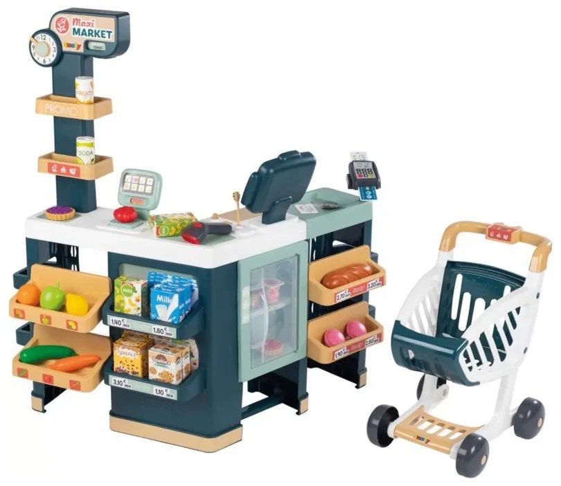 Smoby maximarket wózek elektroniczną kasą ze skanerem waga i lodówka