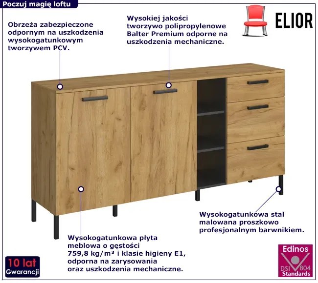 Duża loftowa komoda z szufladami i półkami - Vinos 4X