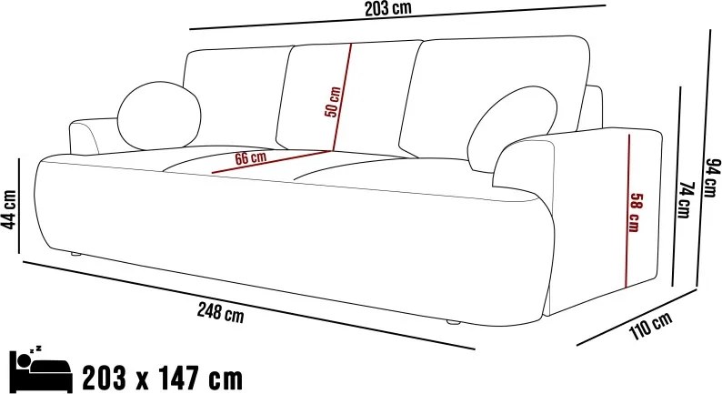 Sofa dwuosobowa VELO wolnostojący z funkcją spania w tkaninie Coral 50