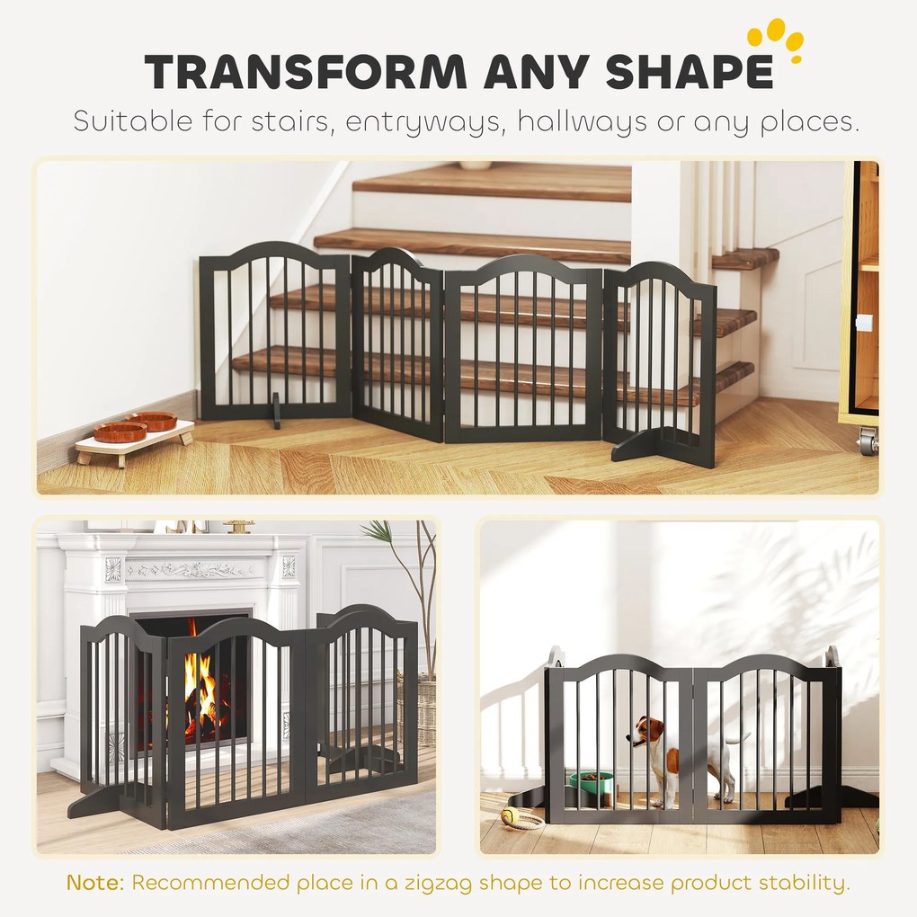 PawHut Bramka dla psa Wolnostojąca osłona z nóżkami, Składana bramka, 4 panele, 208 x 29,5 x 61 cm, Czarny