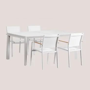 Zestaw Stół Prostokątny 180-240x100 Cm Rozkładany Starmi I 4 Krzesła Ogrodowe Sztaplowane Z Aluminium Archer Gardenia Biel - Sklum