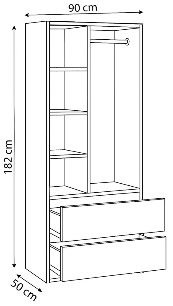 Szafa 90cm Garderoba z 2 szufladami i wieszakiem LUNA Wenge