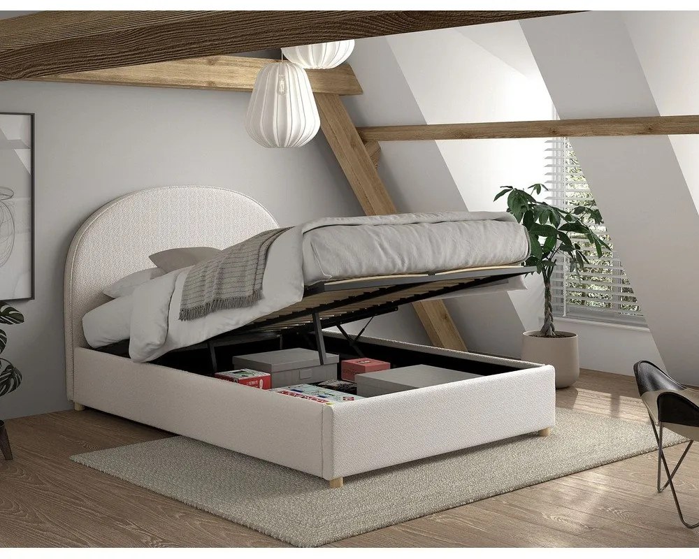 Białe tapicerowane łóżko dwuosobowe ze schowkiem i stelażem 140x200 cm Moon – Vipack