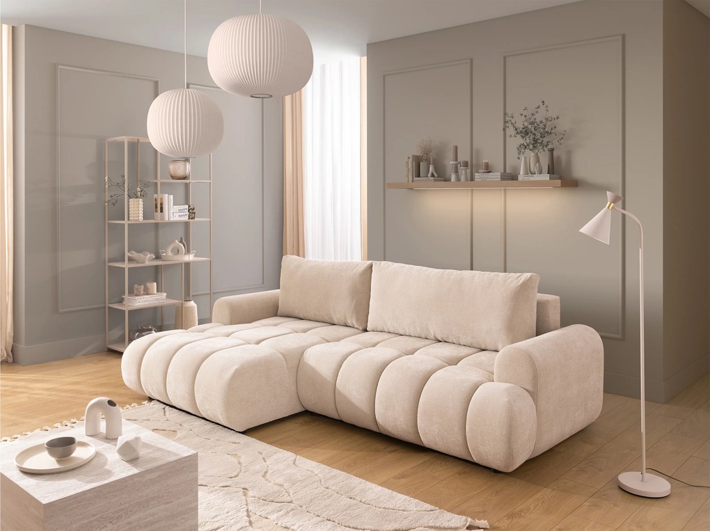 Narożnik Lutario Mini z funkcją spania lewostronny - beżowa plecionka hydrofobowa Venice 2026